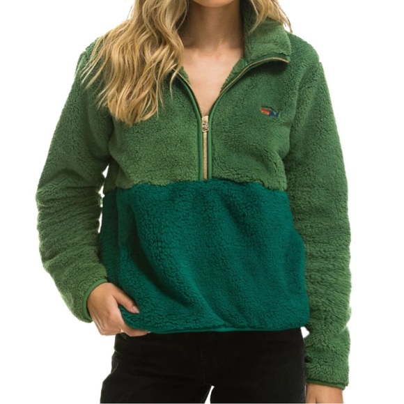 TEDDY APRES HALF ZIP COLOR BLOCK JACKET - GARDEN GREEN - Picture 1 of 15